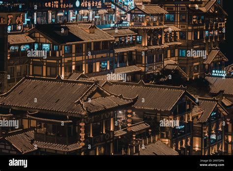 Chongqing China June Hongya Cave At Night It Isfamous