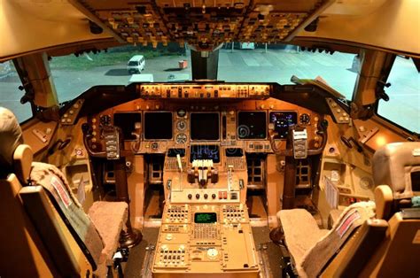 Overview Of The Cockpit Of A Commercial Airliner Klm Cargo Boeing 747