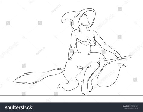 One Continuous Drawn Single Line Witch Stock Vector Royalty Free