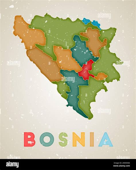 Bosnia Mapa Cartel De Pa S Con Regiones De Colores Vieja Textura