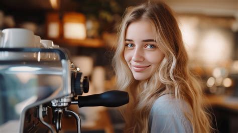 AI generated A beautiful young woman brews coffee in a modern coffee