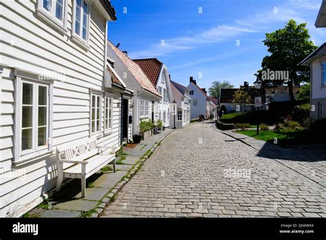 Traditional Whitewooden Painted Norwegian Houses On Øvre Strandgate