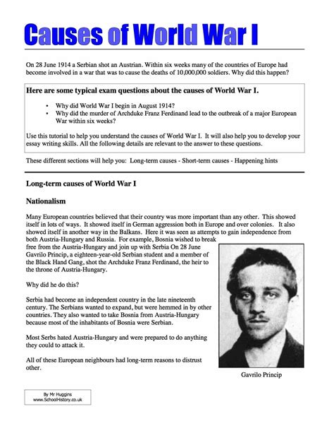 Causes Of World War 1 World War 1 Revision School History