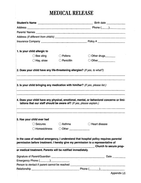 Printable Medical Release Form Template Printable Templates