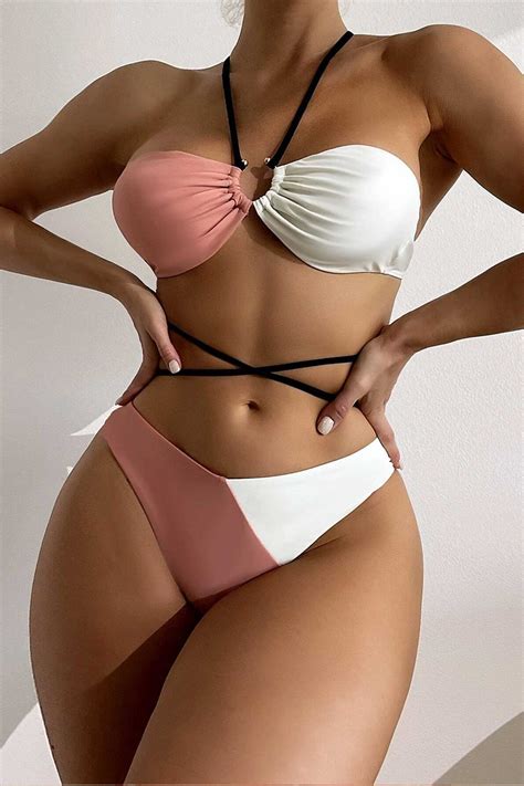 Shein Bikini Halter De Color Combinado Vezia