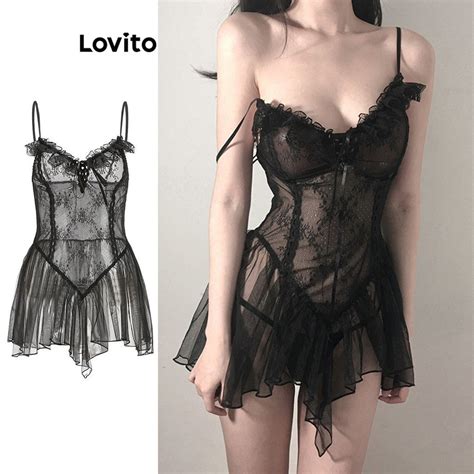 Lovito Sexy Plain Lace Sexy Lingerie For Women LNE Lovito Lingerie Seksi Renda Polos Seksi