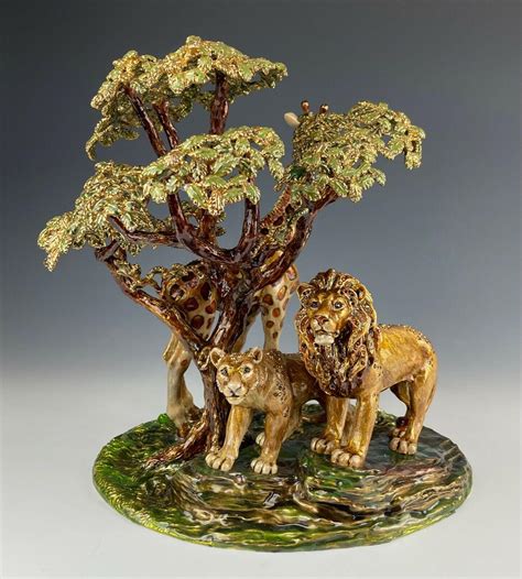 Jay Strongwater Jungle Tableau Lion And Giraffe Figurine Retails 7000