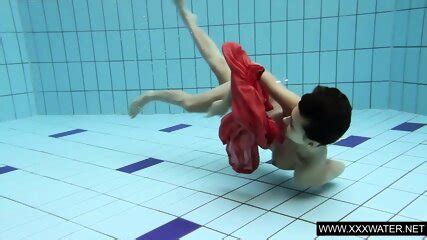 Sexy Brunette Anna In Red Dress Swimming Red Girl