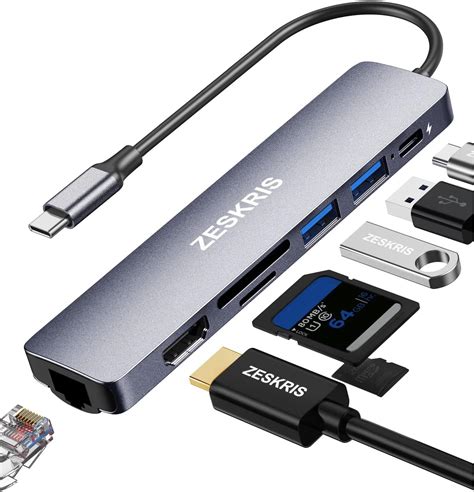 Usb C Hub Zeskris In Usb C To Usb Adaptor With Ethernet W Pd