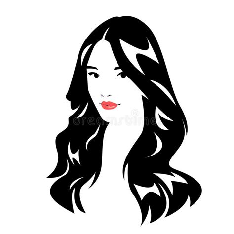 Beautiful Girl With Long Wavy Hair Vector Black And White Illustration Stock Vector