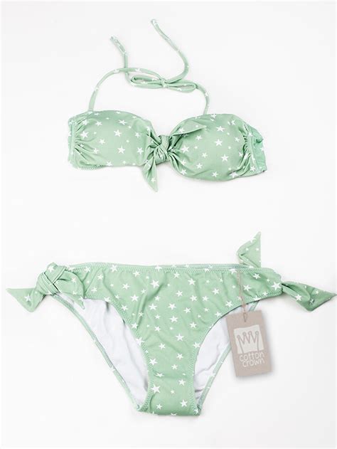 Bikini Tri Ngulo Verde Estrella Blanca Cottoncrown