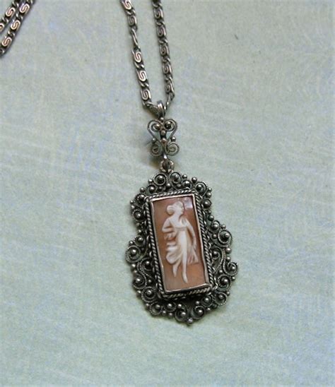 Antique 800 Silver Cameo Pendant Necklace Old Carved Gem