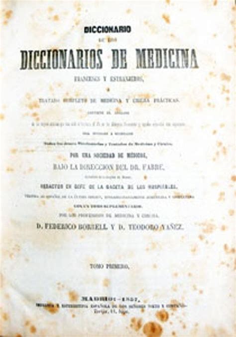 DICCIONARIO DE LOS DICCIONARIOS DE MEDICINA Franceses Y Estranjeros