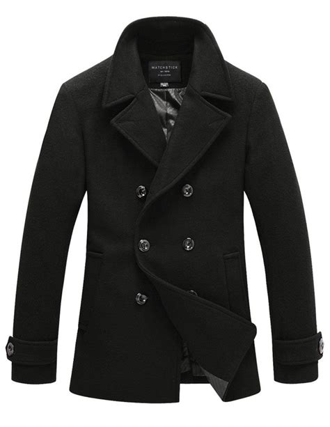 Match Mens Pea Coat Double Breasted Slim Fit Winter Coat Wb