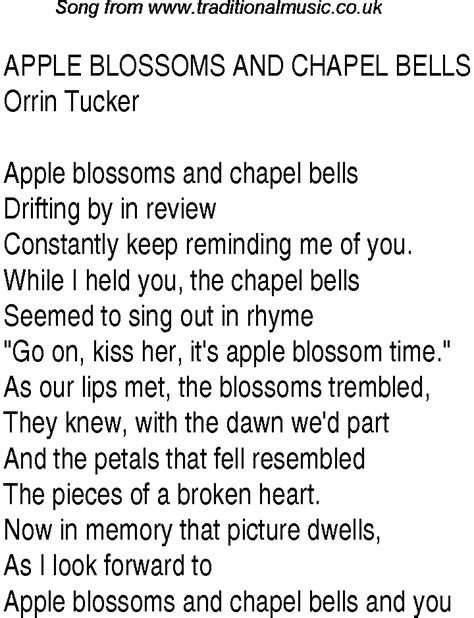 Top Songs 1940 Music Charts Lyrics For Apple Blossoms And Chapel Bells