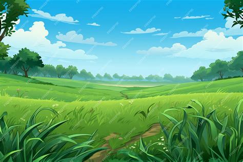 lush green cartoon grass field premium ai generated image