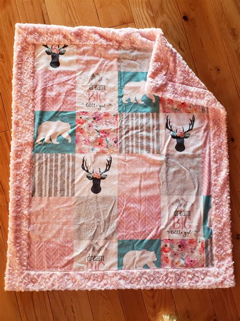 Minky Baby Blanket Baby Girl Blanket Minky Quilt Boho Baby Blanket