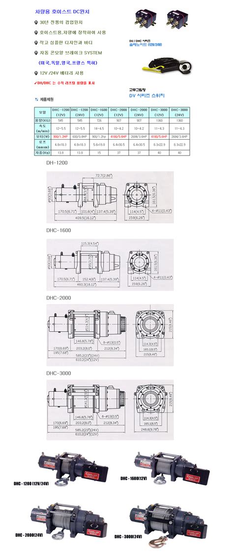 차량용 호이스트 DHC 시리즈 DHC-1200(12V),DHC-1200(24V),DHC-1600(12V),DHC-2000(12V ...