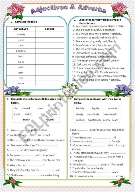 Adjectives And Adverbs Editable With Key Esl Worksheet By Mjmisa