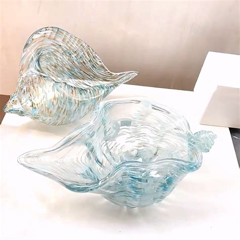 Hand Blown Glass Sea Shells Figurine Light Blue Glass Conch Etsy