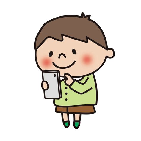 スマートフォンを使う子供（男の子）の無料 フリー イラスト かわいい手描きの無料素材「てがきっず」保育園・小学校・介護施設にぴったりの