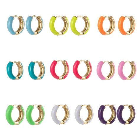 14mm Huggie Colorful Neon Enamel Gold Hoop Earring Pink Green Orange