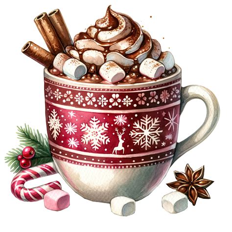 Watercolor Hot Chocolate Clipart Hot Cocoa Clipart Christmas Drink Festive Holidays