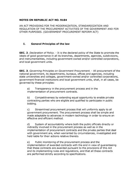 Notes On Ra 9184 Government Procurement Reform Act Compress NOTES ON