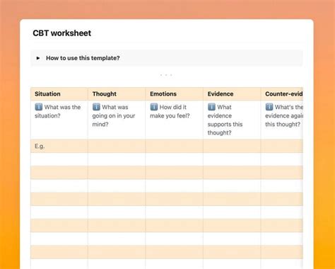 Cbt Worksheet Free Craft Template