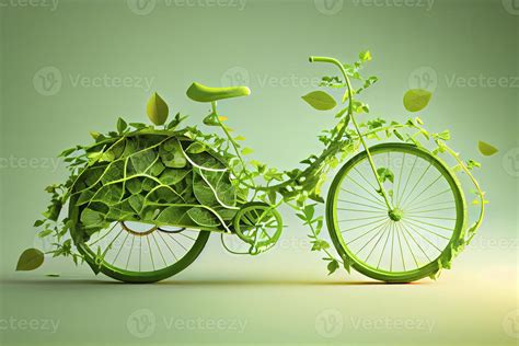 Bicycle Covered With Green Leaf Tendril Eco And Environment Concept