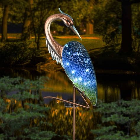 Teresas Collections 43 H Blue Heron Solar Stake Lights Glass