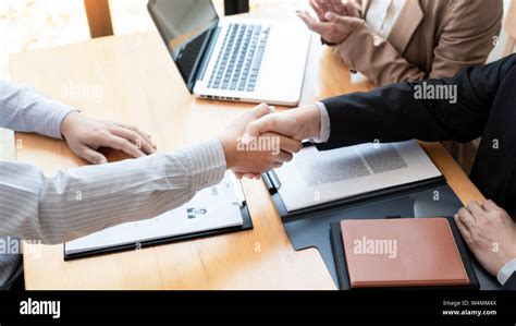 Businessman Employee Candidate Shaking Hands With Company Leader Hr Manager Or Boss In Office