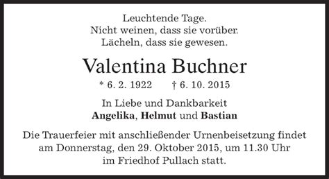 Traueranzeigen Von Valentina Buchner Trauer Merkur De