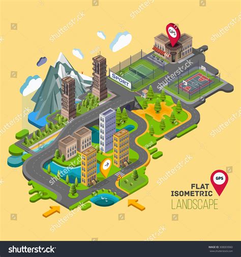 Flat Vector Map Landscape Parks Buildings Stock Vector (Royalty Free