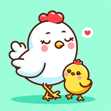 Illustration Plate De Dessin Animé Mignon Maman Poulet Et Poussin