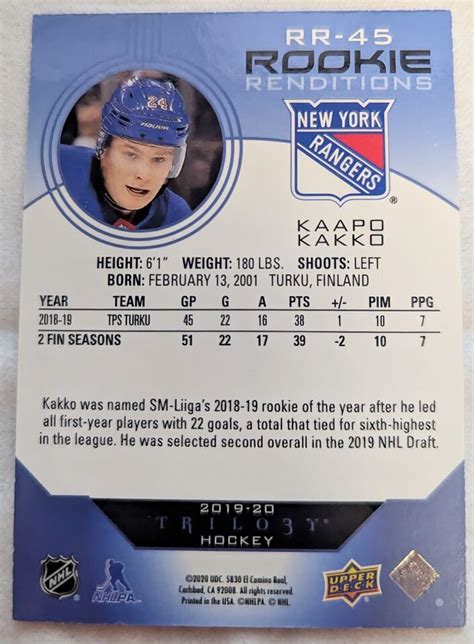 2019 20 Upper Deck Trilogy Renditions Blue Kaapo Kakko Rookie 399 RR