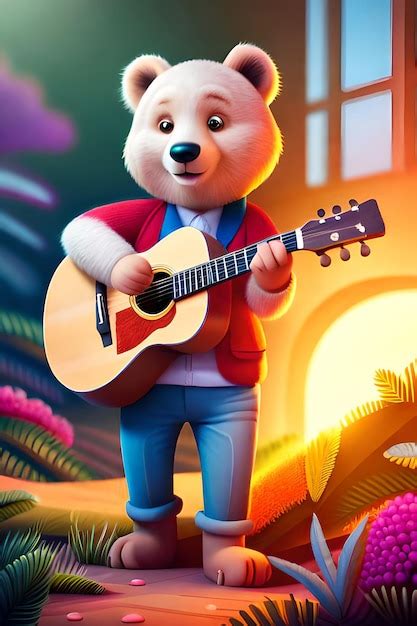 Un Personaje De Dibujos Animados Con Una Guitarra Y Un Perro Tocando