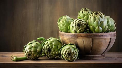 Premium Photo Organic Artichokes On Rustic Wooden Board Create Ai