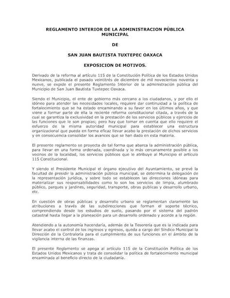 Pdf Reglamento Interior De La Administracion P Blicaordenjuridico Gob