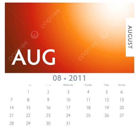 August Calendar Page Art Orange Vector Page Art Orange Png And