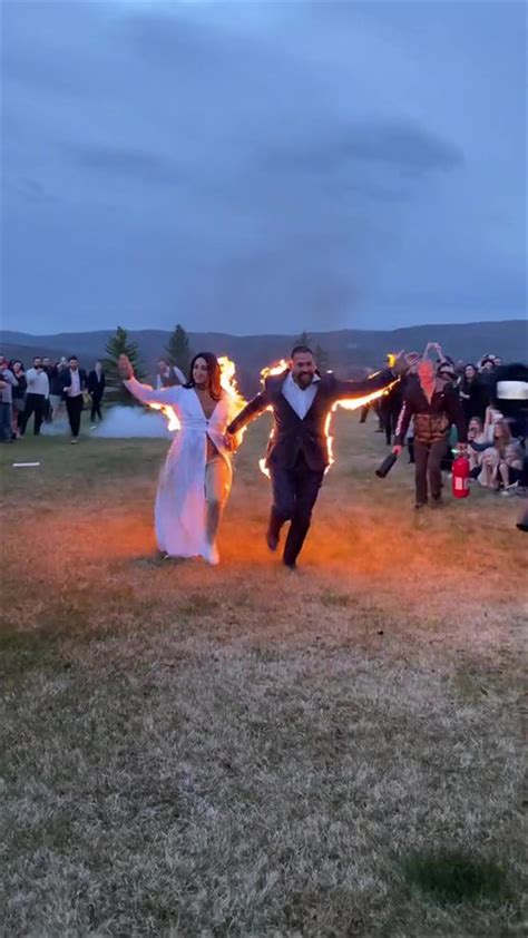Bride and groom set on fire during bizarre wedding stunt