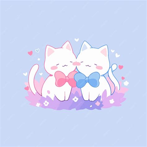 Gato fofo de desenho animado kawaii, dia dos namorados, casal, amor de ...