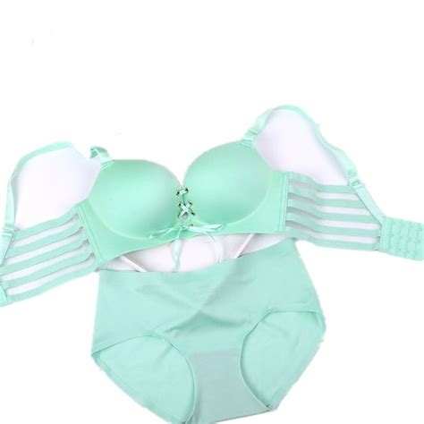 Seamless One Piece Lace Up Bras Brief Set Wire Free Sexy Lingerie Bra Push Up Adjust