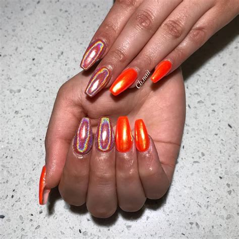 Orange Nails Chrome Nails Holographic Nails Cool Nails Funky Nails