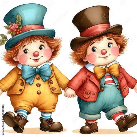 Tweedledee And Tweedledum Watercolor Clipart Illustration With