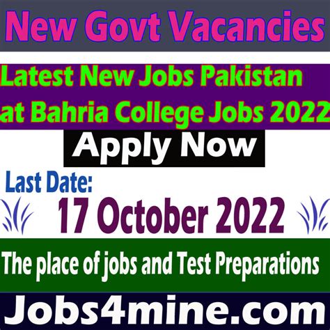 Latest New Jobs Pakistan At Bahria College Jobs 2022 Jobs4mine