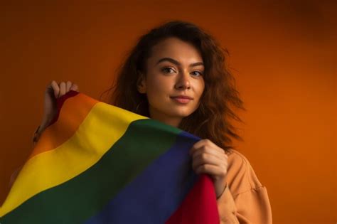 Premium Photo Expressive Pride Photo Of A Gay Woman With Rainbow Flag Patterns Pride Month