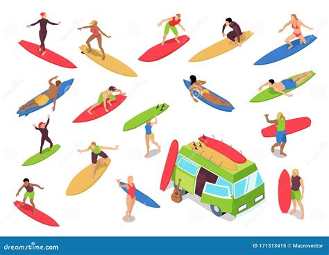 Surfing Isometric Set Stock Vector Illustration Of Surfer 171313415