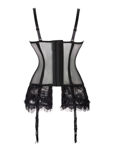 Corset Femme Lingerie Sexy en Dentelle avec Bretelles à Col Décolleté Coupe Cintrée Bicolores