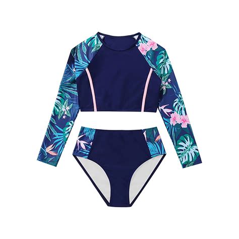 Hiijoy Big Girls Long Sleeve Rashguard And Bikini Bottom Swimsuit Swimwear Piece Walmart
